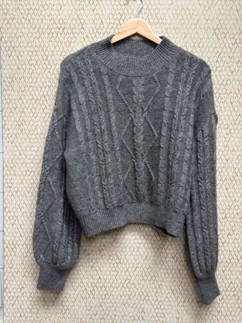 Vigoss Heather Gray Cable Knit Balloon Sleeve Crewneck Sweater XL